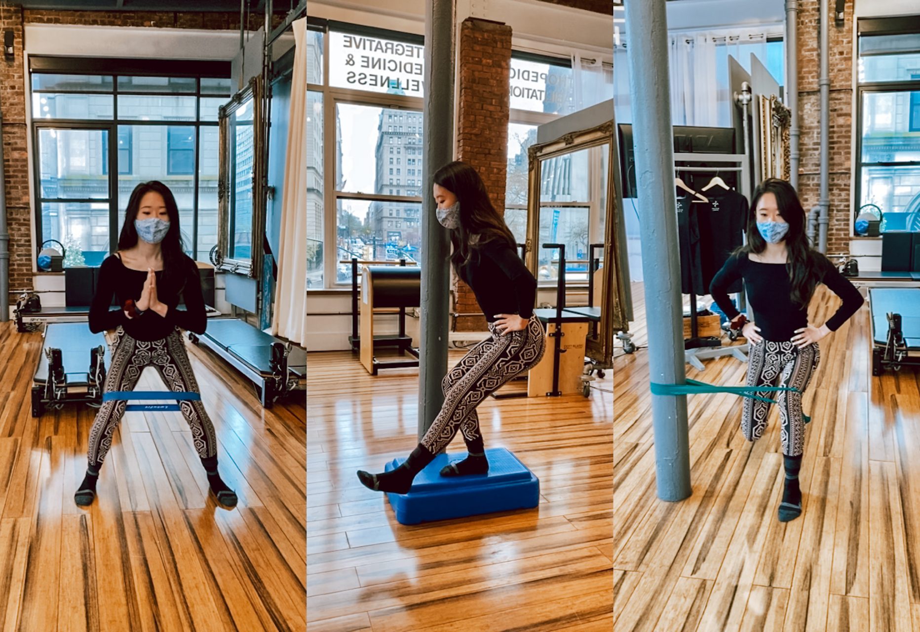 Dr. Vivian Zhang performing easy exercises for running including runner's knee and hip exercises.